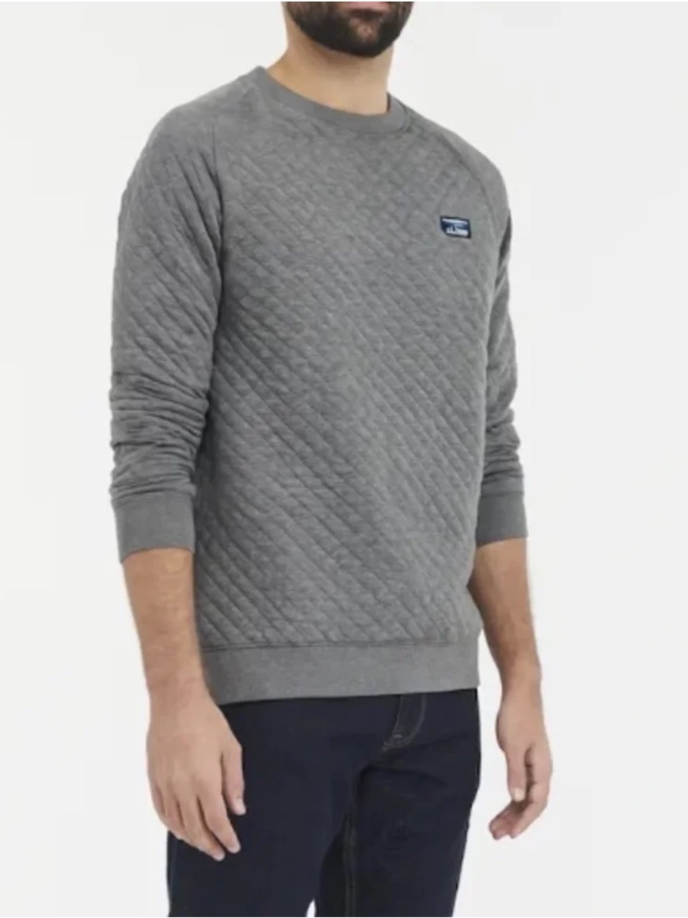 L.L.Bean Quilted Traditional Fit Logo Patch Sweatshirt Pullover Grey Tall